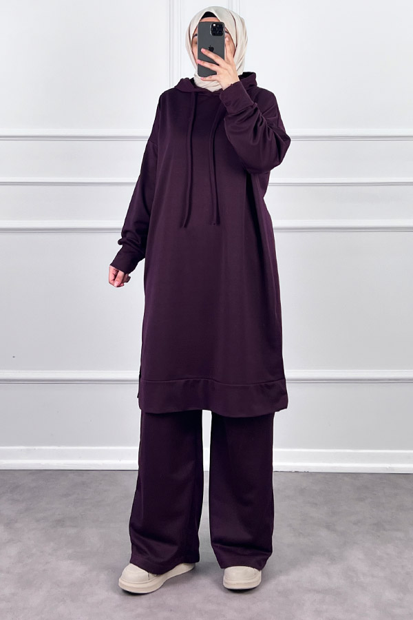 Kapşonlu Salaş Takım - Mor