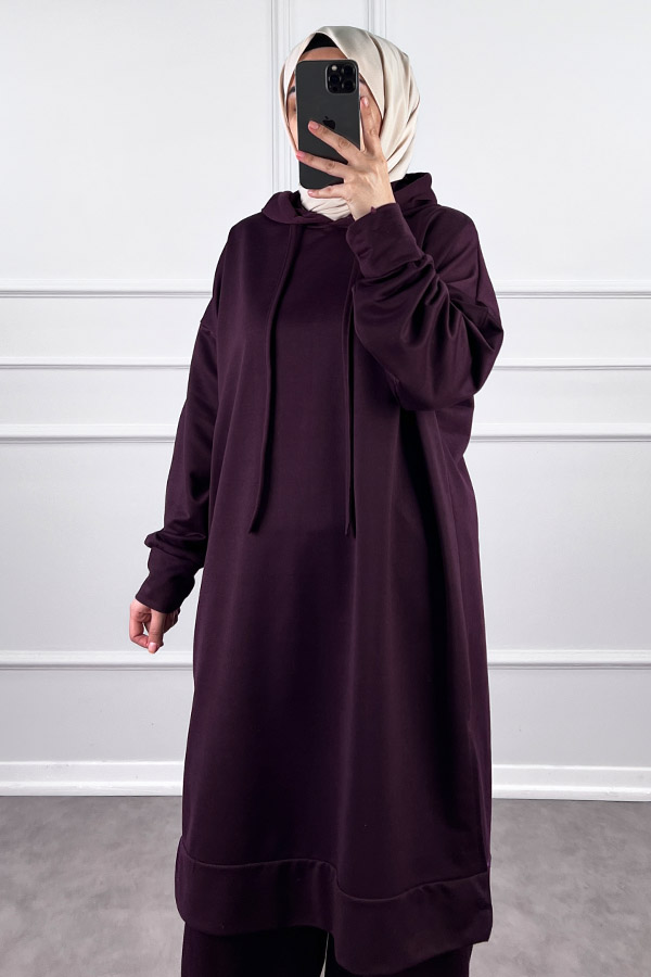 Kapşonlu Salaş Takım - Mor