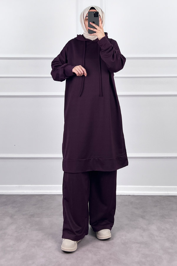 Kapşonlu Salaş Takım - Mor