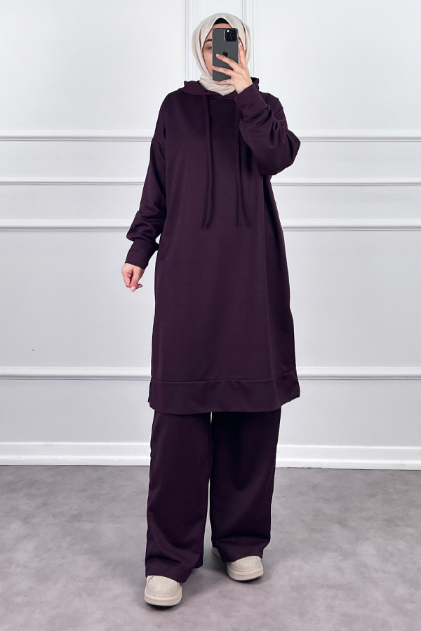 Kapşonlu Salaş Takım - Mor