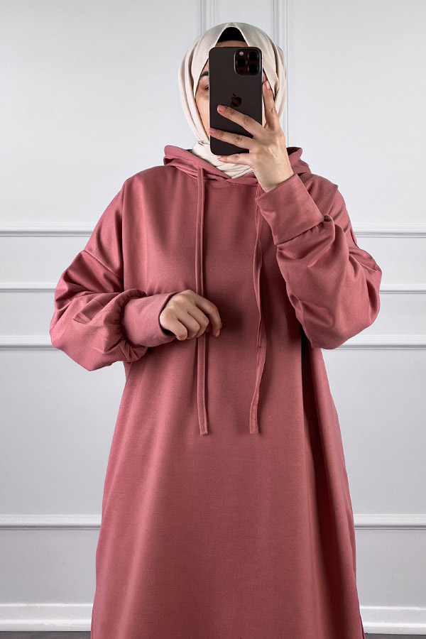 Kapşonlu Salaş Takım - Pudra