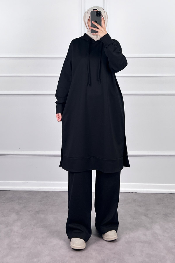 Kapşonlu Salaş Takım - Siyah