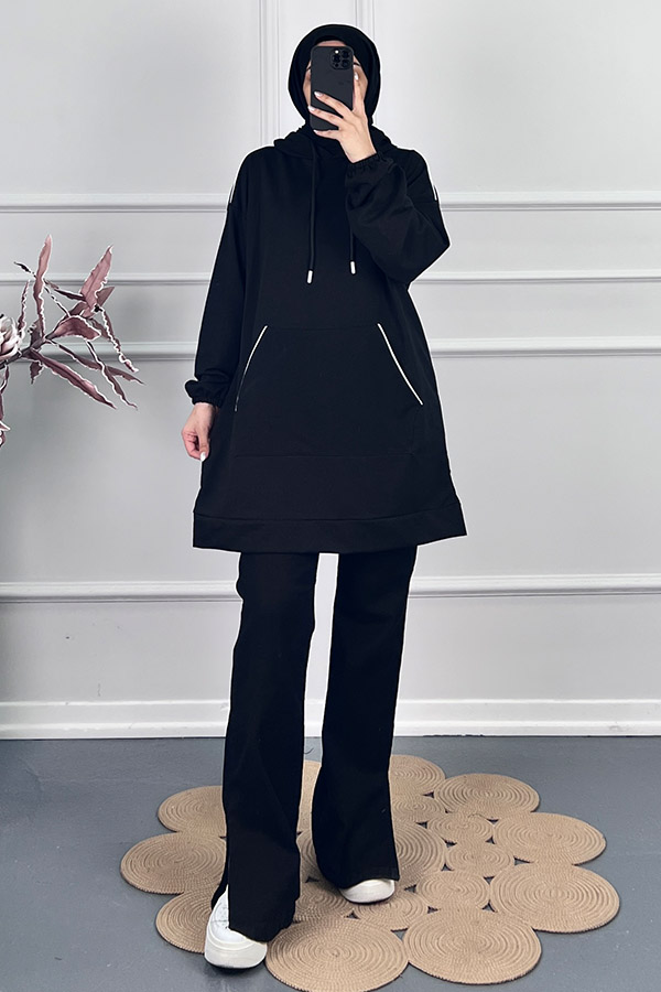 Kapşonlu Sweatshirt - Siyah