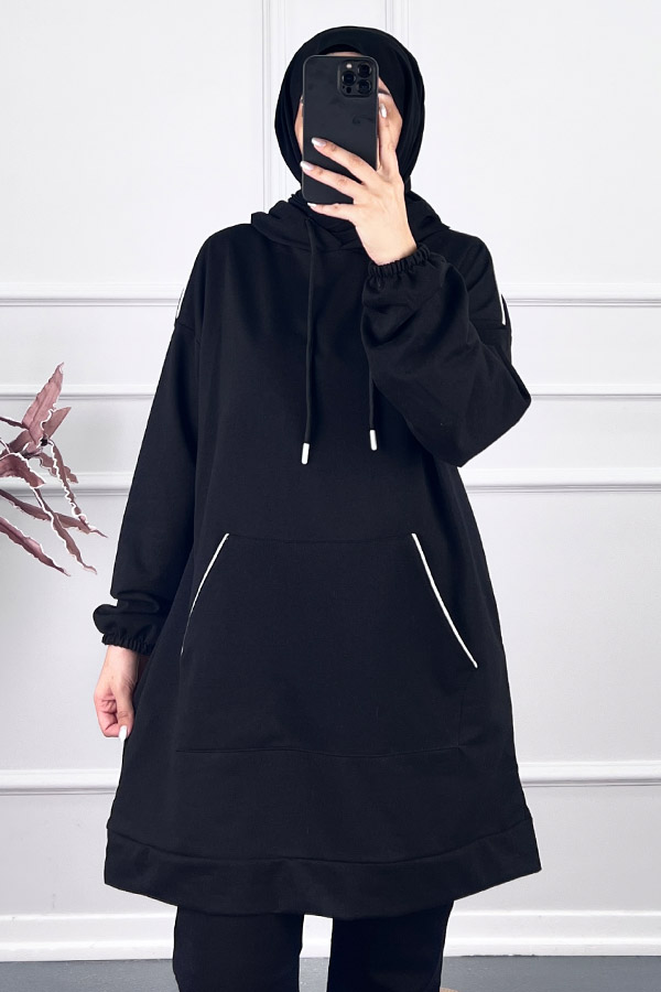 Kapşonlu Sweatshirt - Siyah