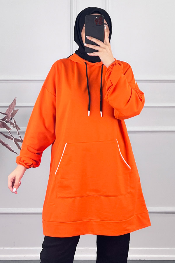 Kapşonlu Sweatshirt - Turuncu