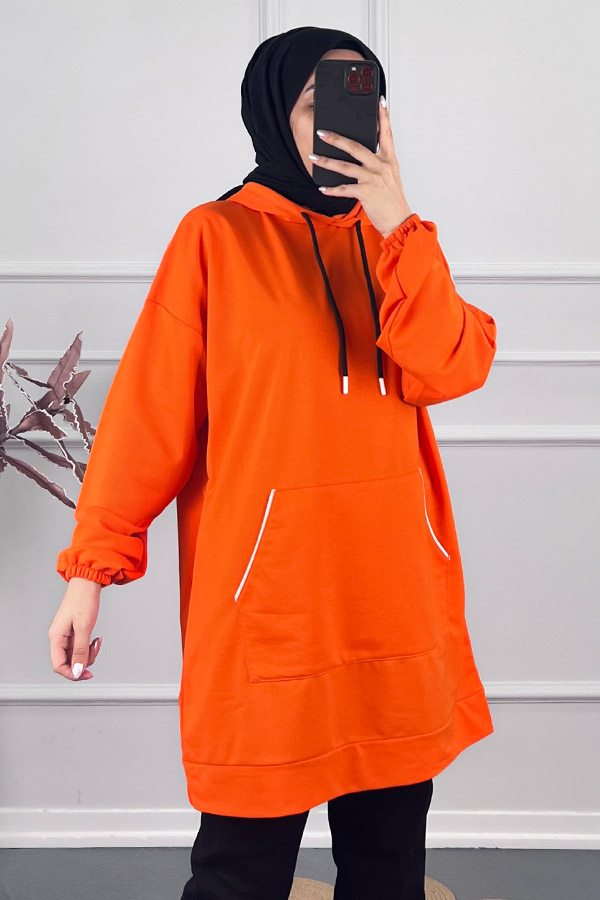 Kapşonlu Sweatshirt - Turuncu