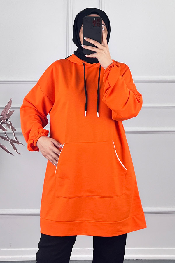 Kapşonlu Sweatshirt - Turuncu