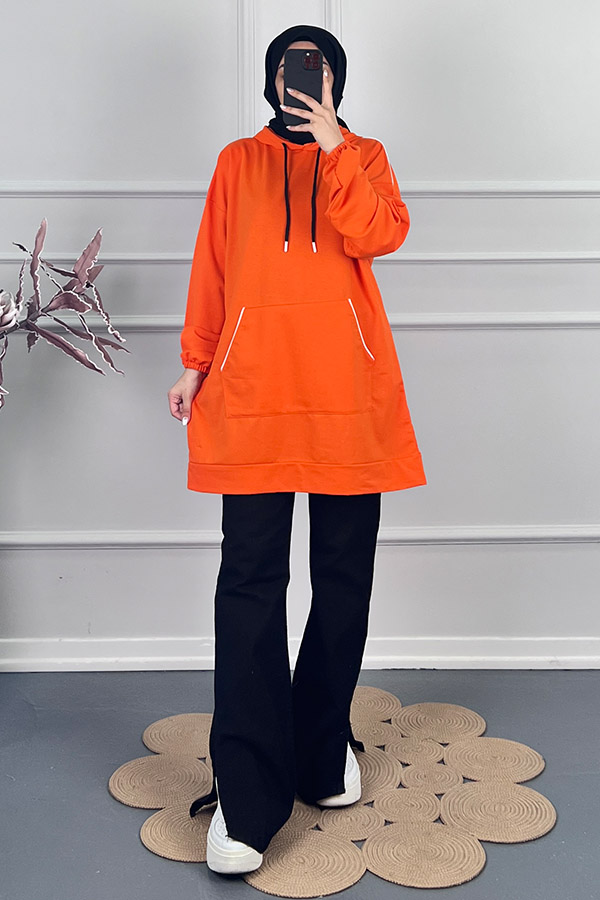 Kapşonlu Sweatshirt - Turuncu