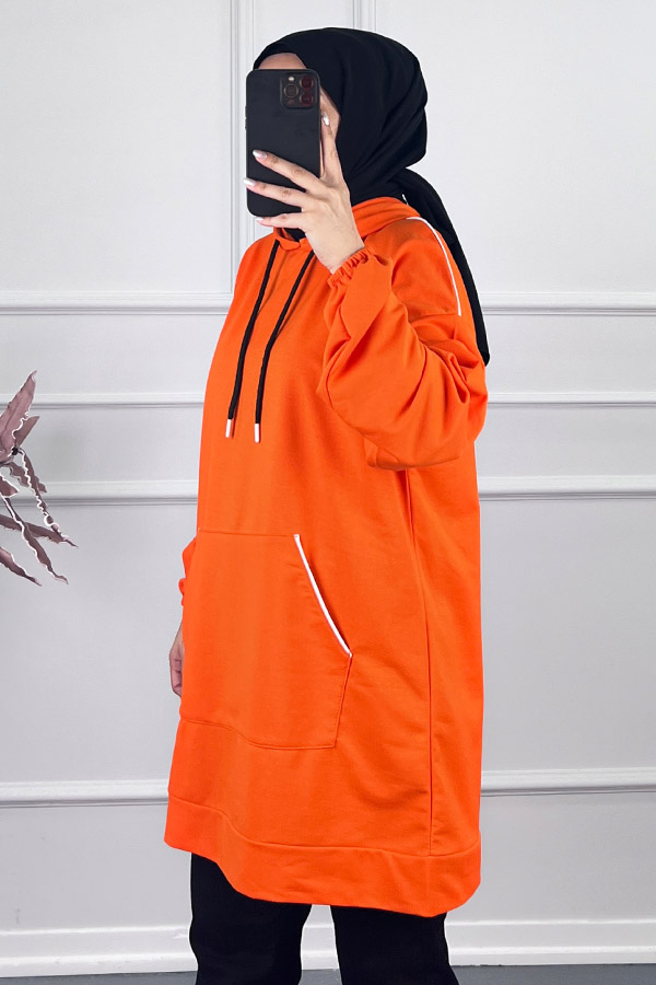 Kapşonlu Sweatshirt - Turuncu