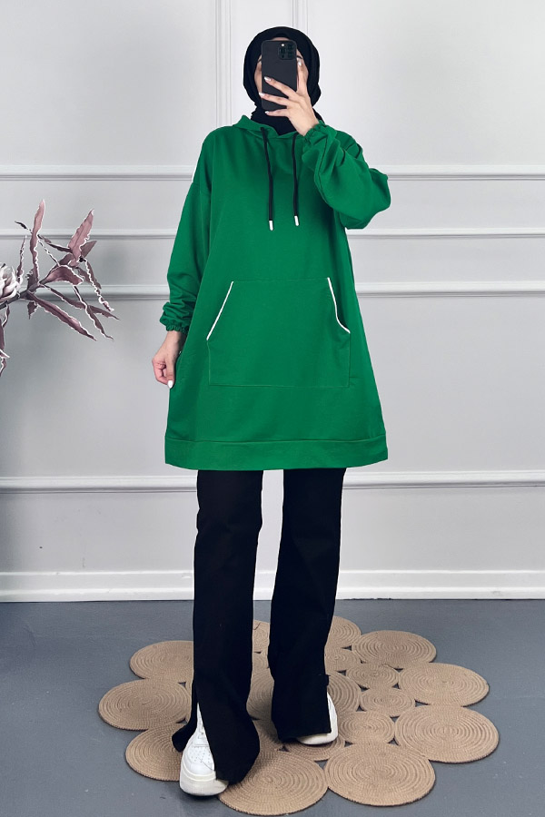 Kapşonlu Sweatshirt - Yeşil