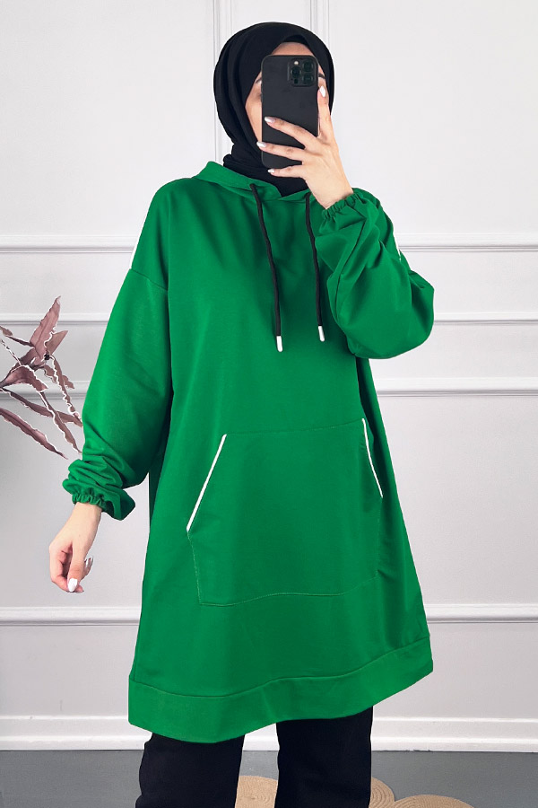 Kapşonlu Sweatshirt - Yeşil