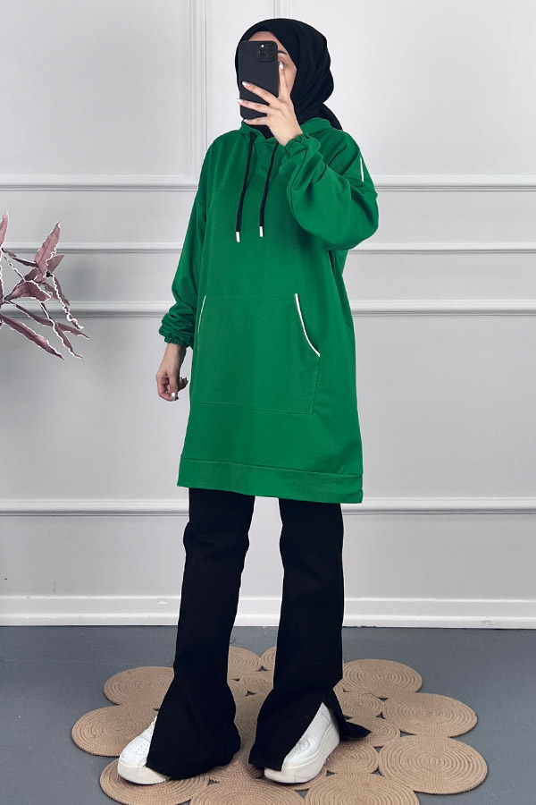 Kapşonlu Sweatshirt - Yeşil