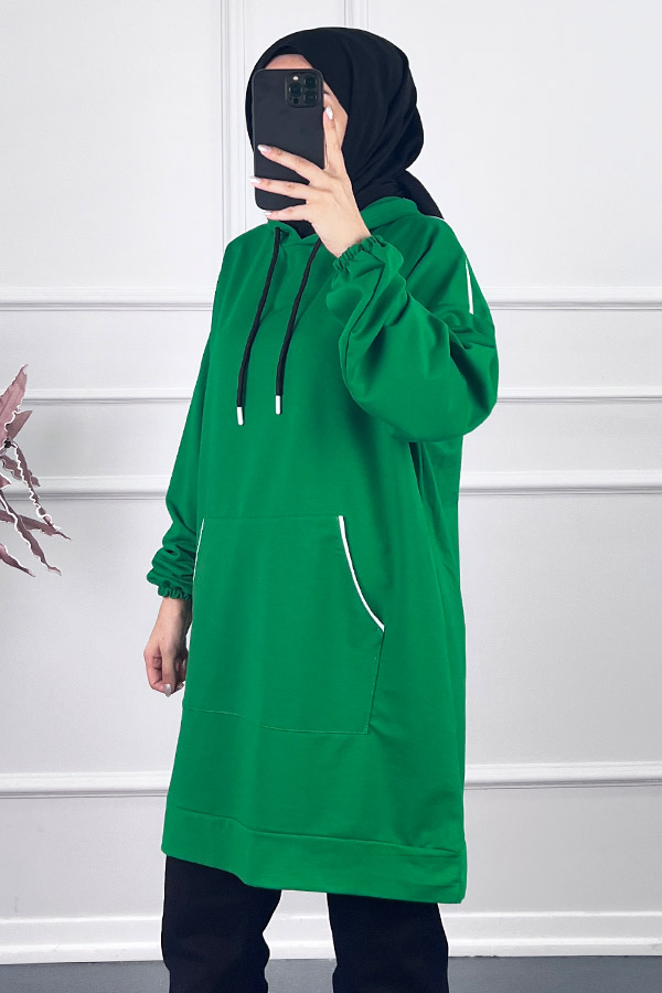 Kapşonlu Sweatshirt - Yeşil