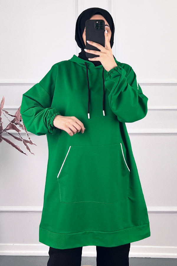 Kapşonlu Sweatshirt - Yeşil