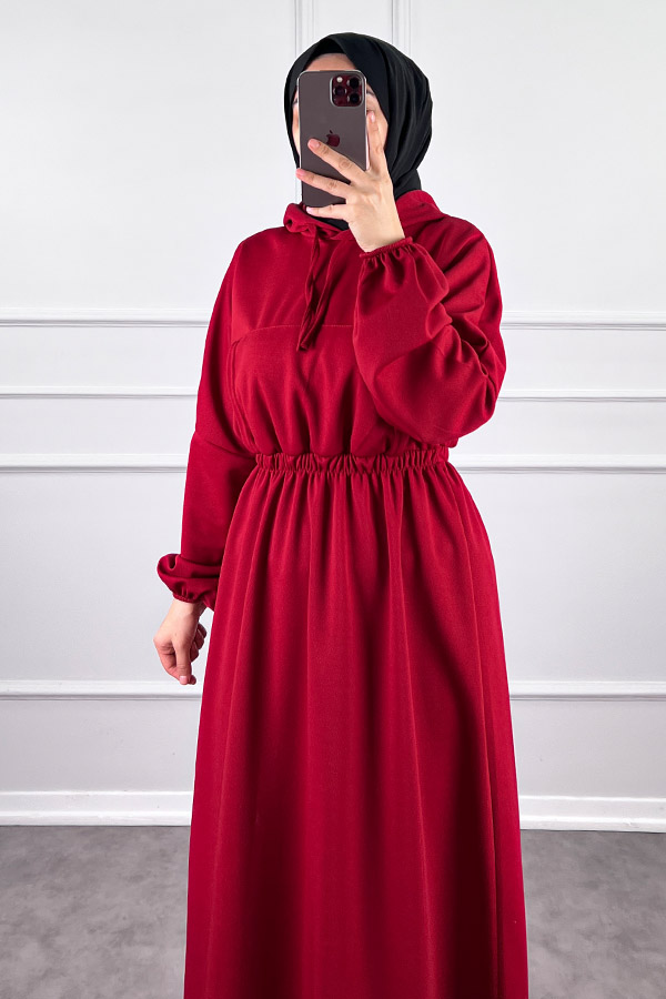 Kapşonlu Elbise - Kırmızı