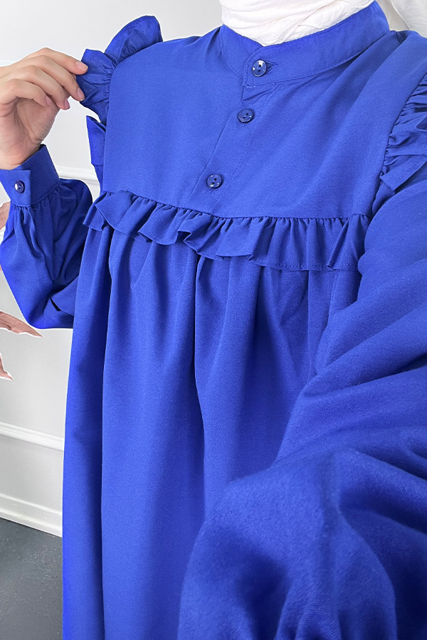 Kare Yaka Fırfırlı Tunik - Mavi