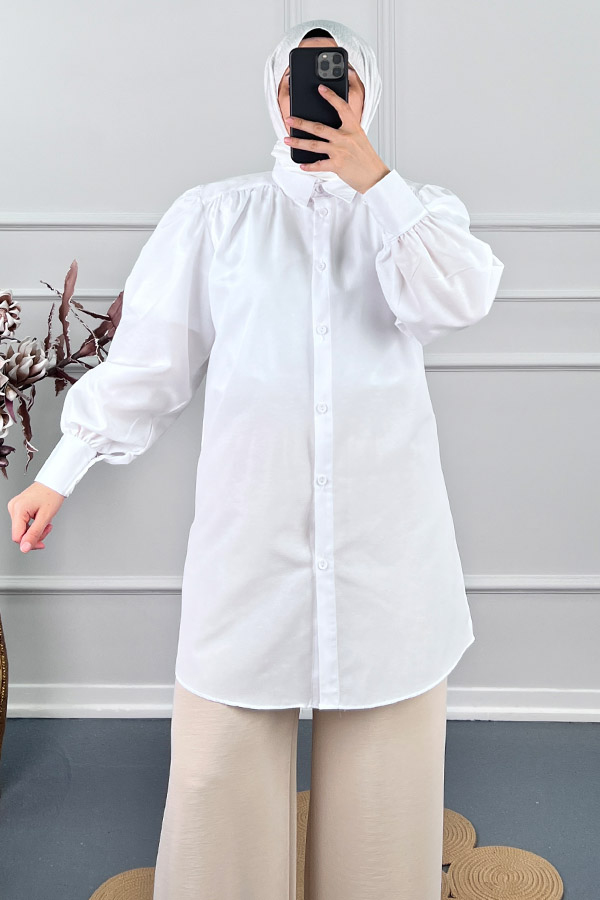 Karpuz Kol Gömlek Tunik - Beyaz