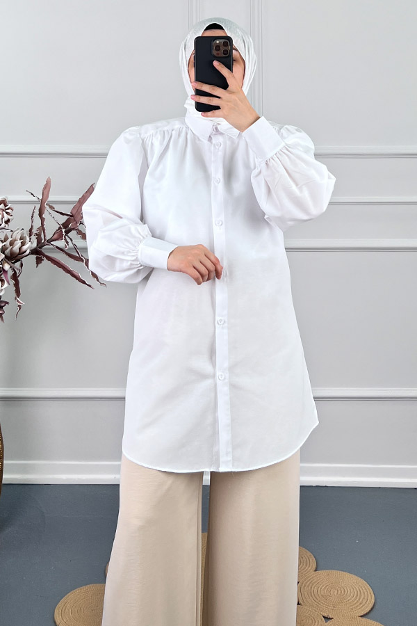 Karpuz Kol Gömlek Tunik - Beyaz