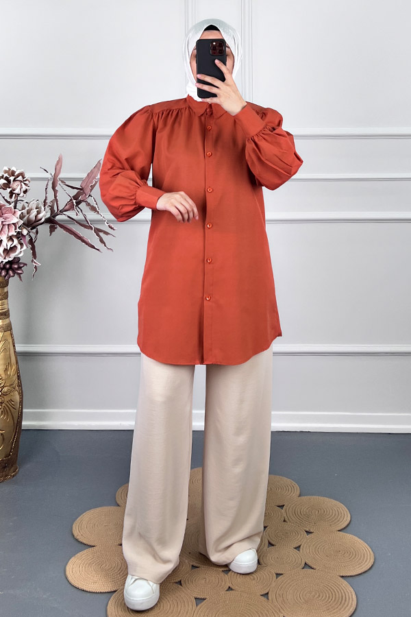 Karpuz Kol Gömlek Tunik - Turuncu