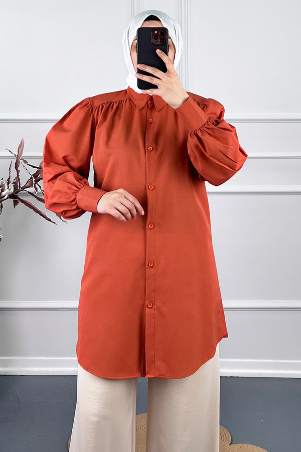 Karpuz Kol Gömlek Tunik - Turuncu