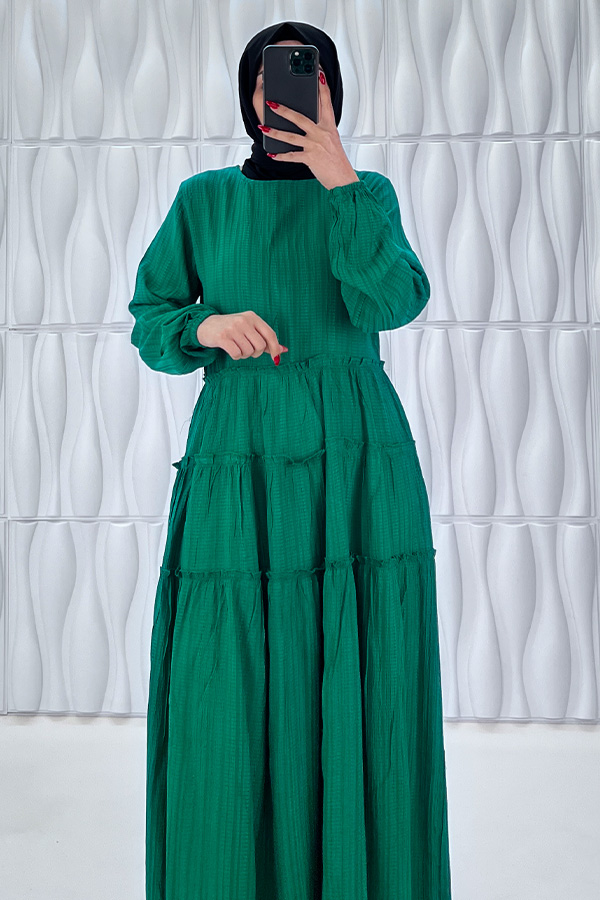 Kat Kat Tesettür Elbise - Çam Yeşili