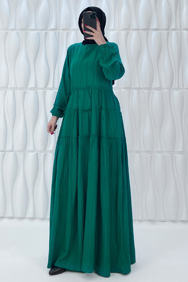 Kat Kat Tesettür Elbise - Çam Yeşili