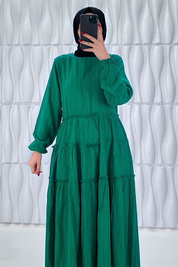 Kat Kat Tesettür Elbise - Çam Yeşili