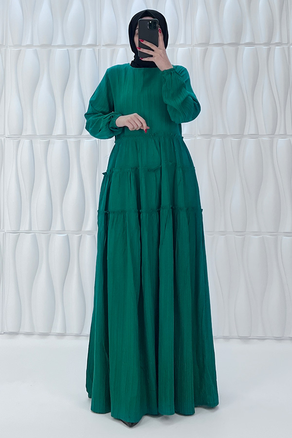Kat Kat Tesettür Elbise - Çam Yeşili
