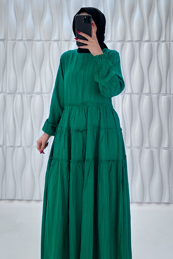 Kat Kat Tesettür Elbise - Çam Yeşili