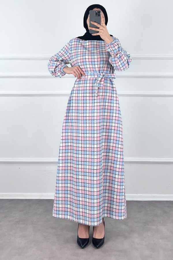 Kemerli Tüvit Elbise - Pembe Kemerli Tüvit Elbise - Pembe