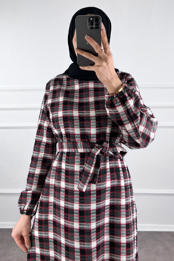 Kemerli Tüvit Elbise - Siyah