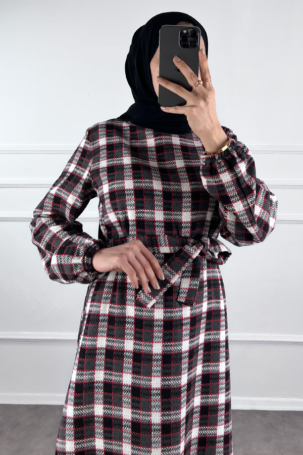 Kemerli Tüvit Elbise - Siyah