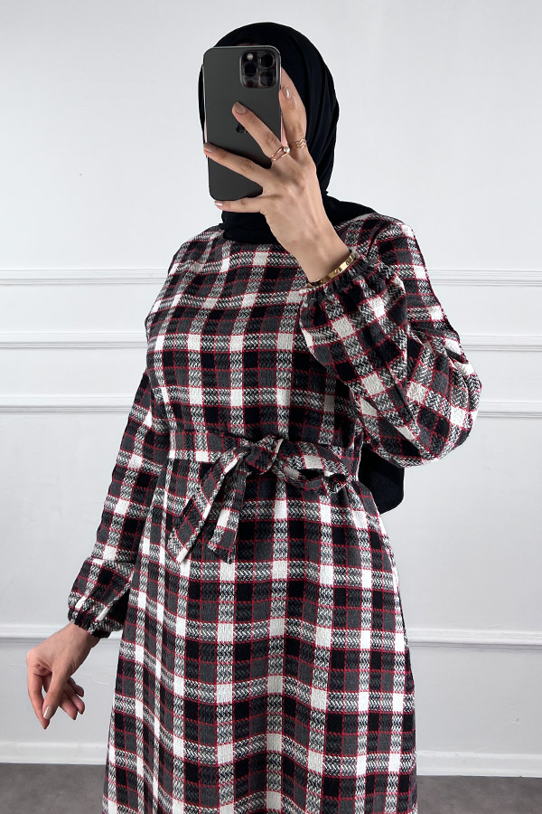 Kemerli Tüvit Elbise - Siyah