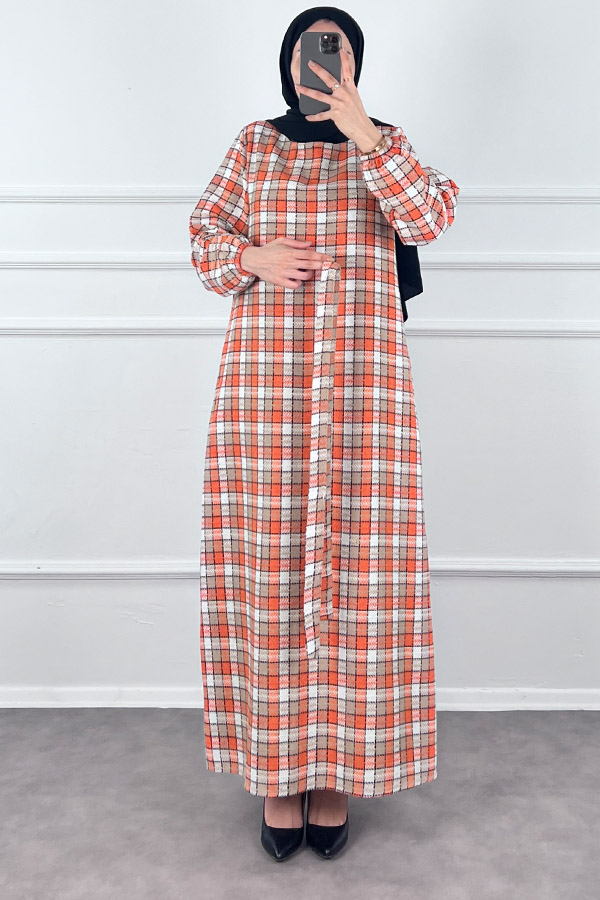 Kemerli Tüvit Elbise - Turuncu