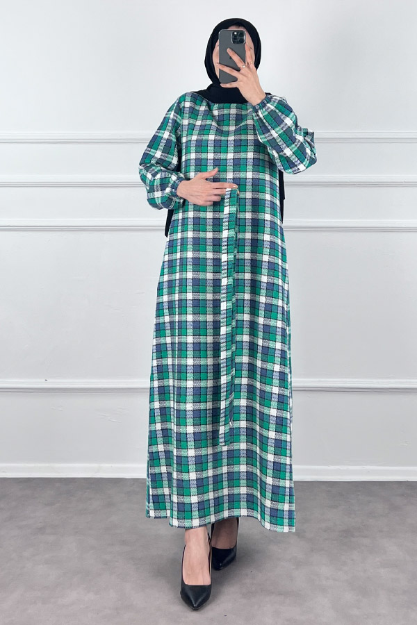 Kemerli Tüvit Elbise - Yeşil