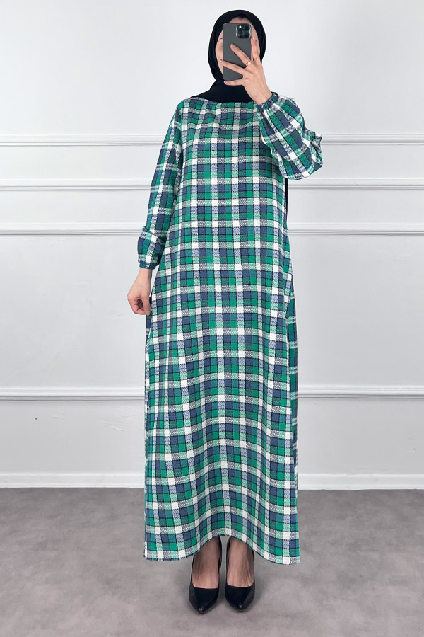 Kemerli Tüvit Elbise - Yeşil