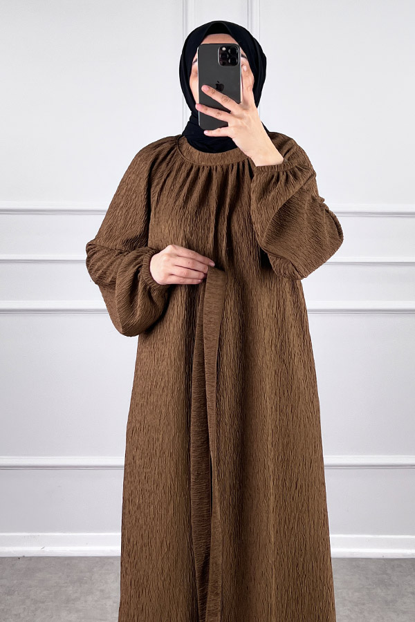 Kışlık Tesettür Elbise - Kahverengi
