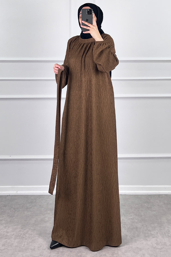 Kışlık Tesettür Elbise - Kahverengi
