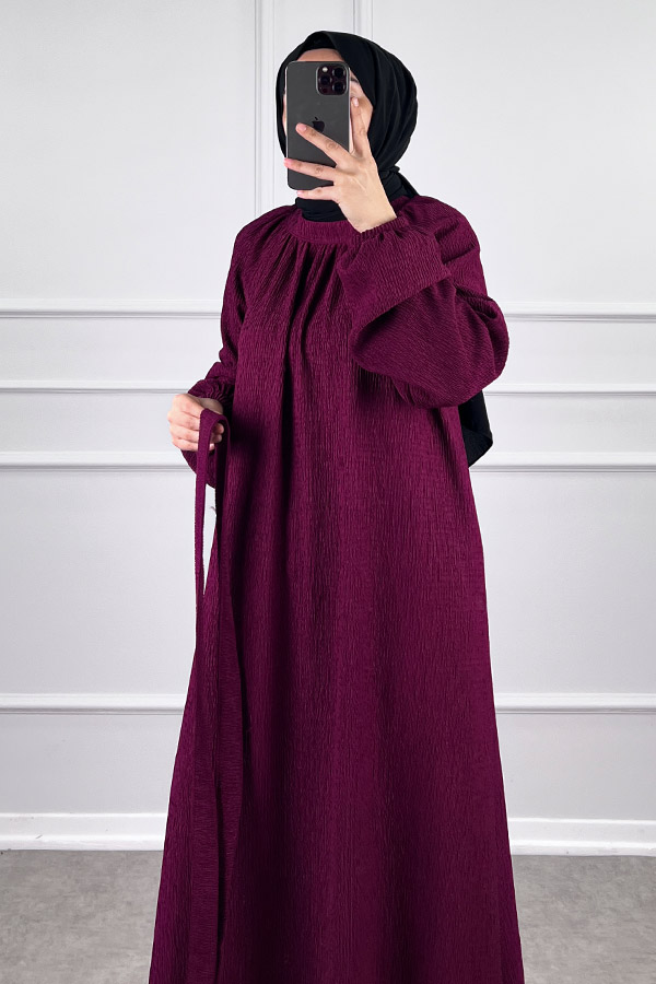 Kışlık Tesettür Elbise - Mürdüm