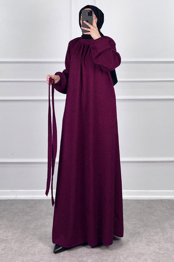 Kışlık Tesettür Elbise - Mürdüm