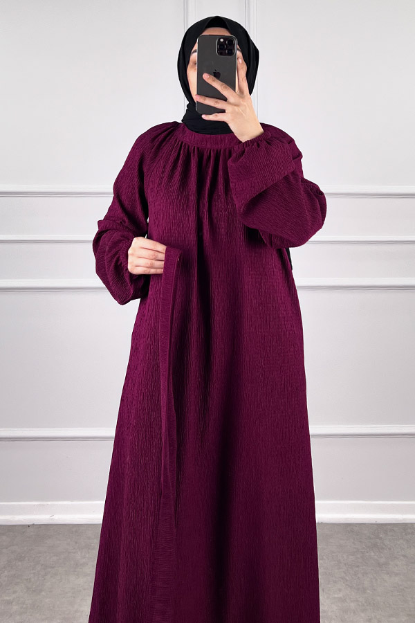 Kışlık Tesettür Elbise - Mürdüm