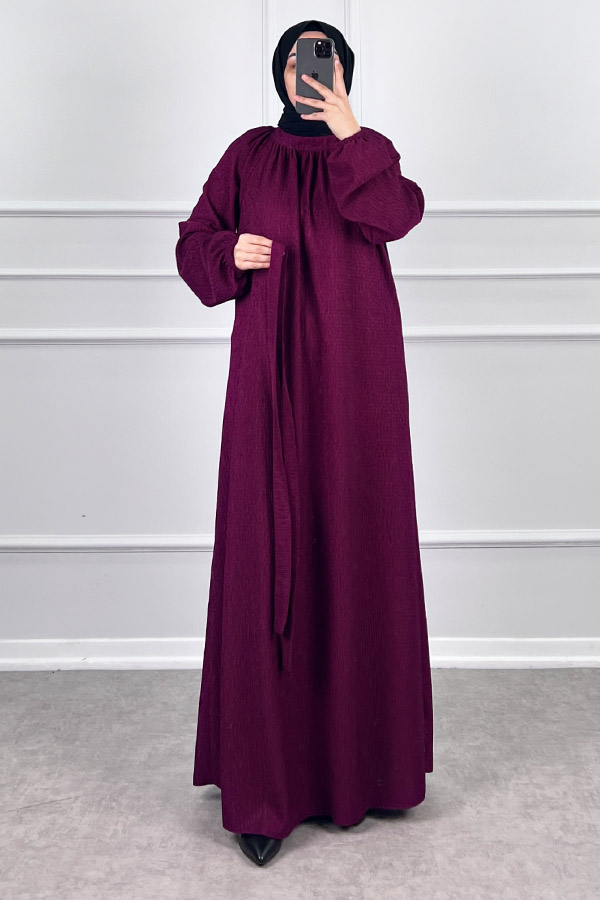 Kışlık Tesettür Elbise - Mürdüm