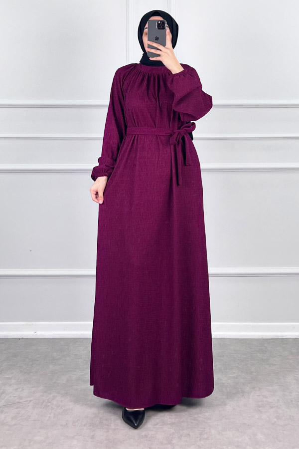 Kışlık Tesettür Elbise - Mürdüm