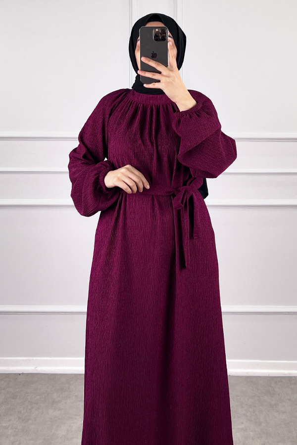 Kışlık Tesettür Elbise - Mürdüm