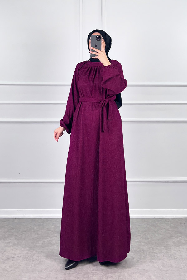 Kışlık Tesettür Elbise - Mürdüm