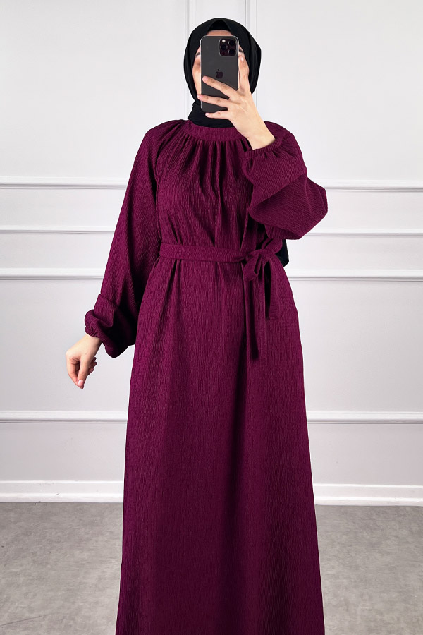 Kışlık Tesettür Elbise - Mürdüm