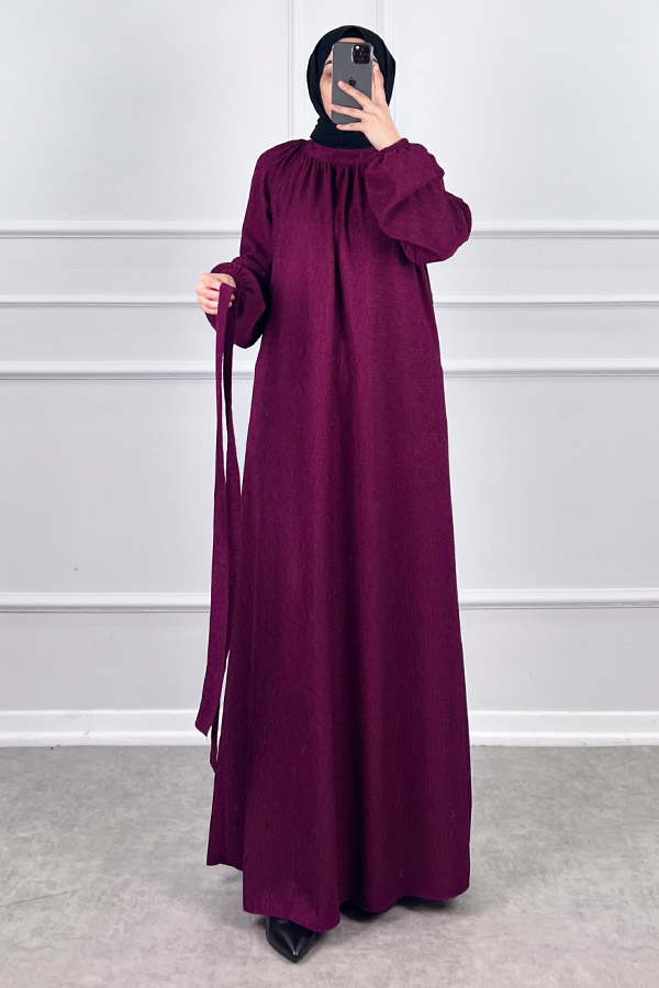 Kışlık Tesettür Elbise - Mürdüm