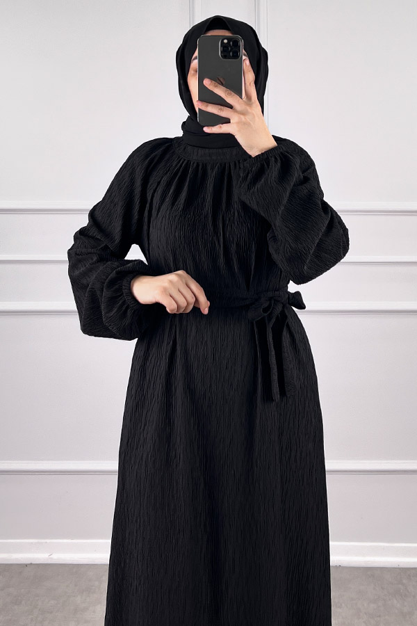 Kışlık Tesettür Elbise - Siyah