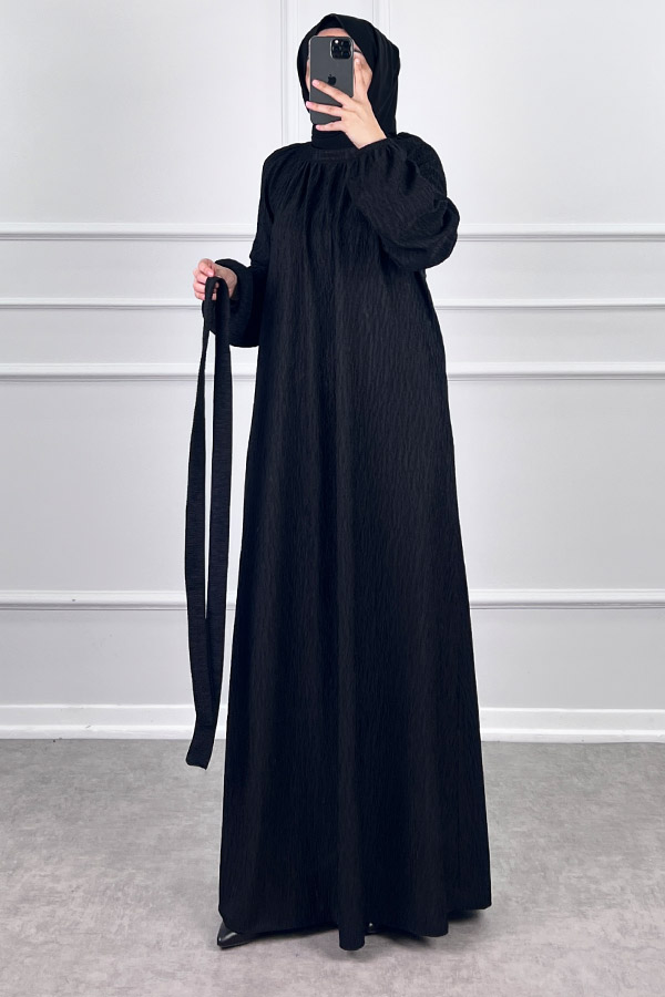 Kışlık Tesettür Elbise - Siyah