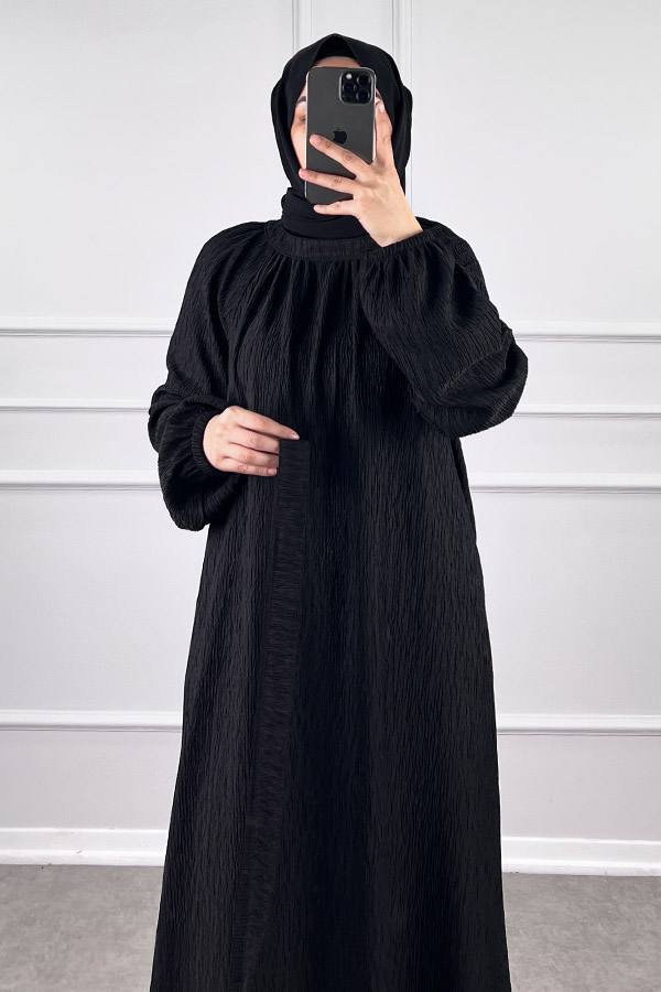 Kışlık Tesettür Elbise - Siyah